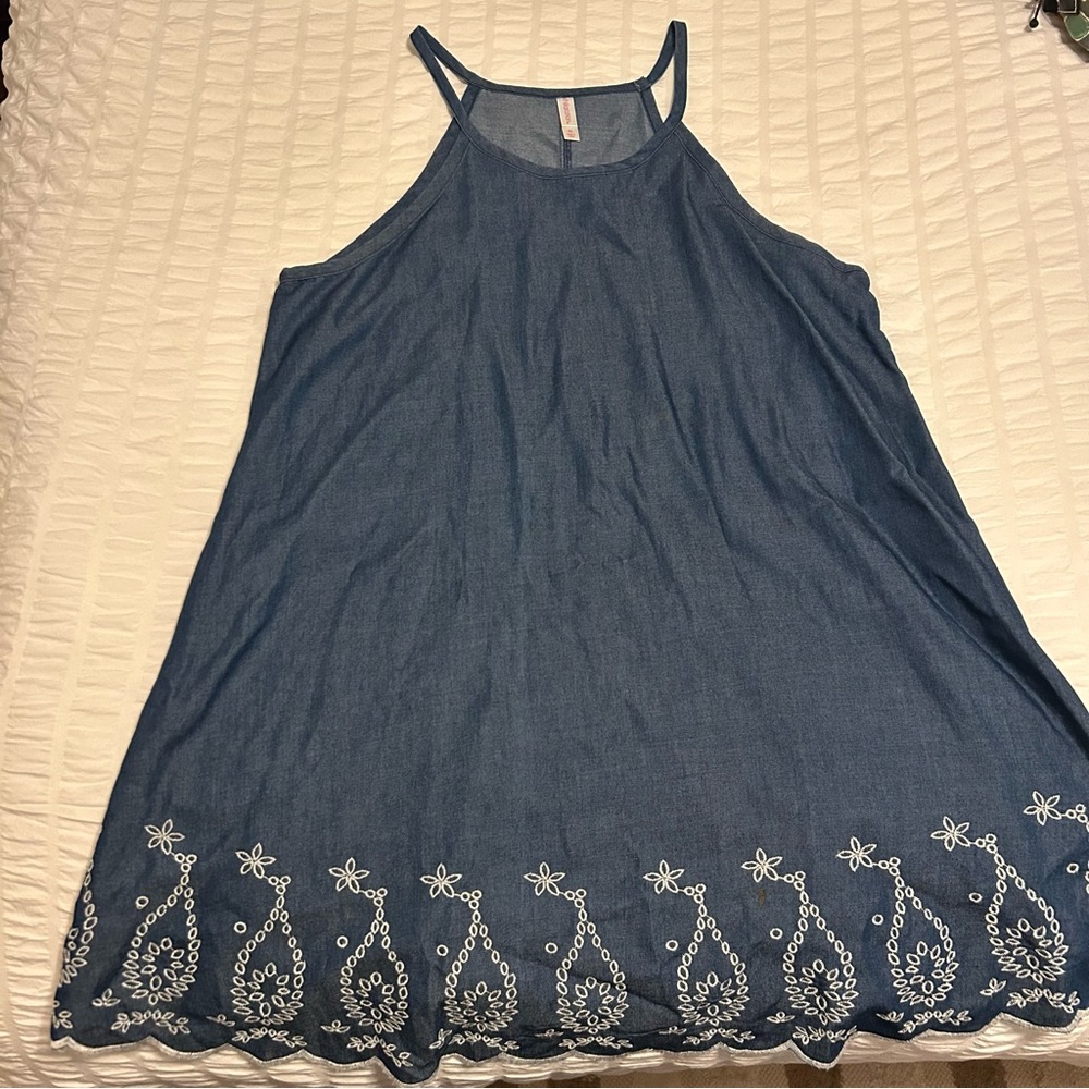 Women's Blue Embroidered Sleeveless Dress